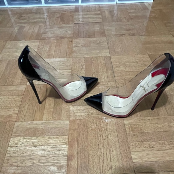 Christian Louboutin Debout Clear PVC Black Patent Leather 120MM Pointed Pump EUC - Picture 6 of 6